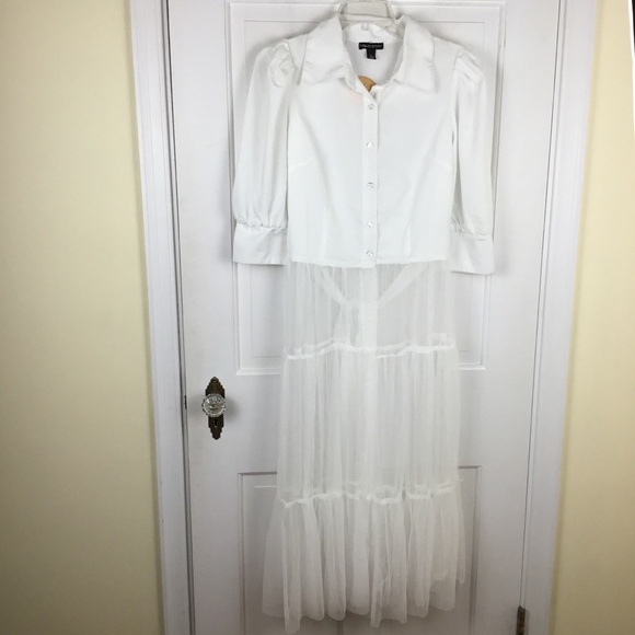 THREAD STORY Sheer White Long Mesh Top - Picture 1 of 8